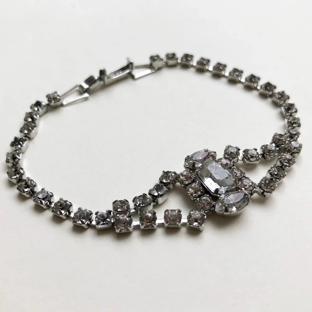 Fancy rhinestone tennis bracelet, dainty clear crystal cocktail party bracelet
